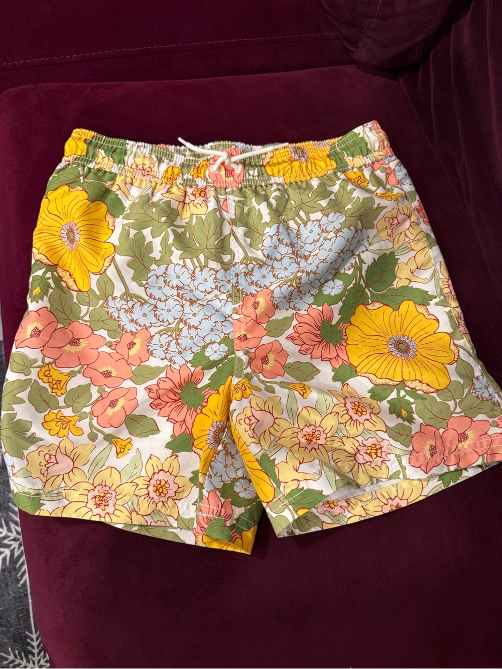 Boy's Floral Print Swim Shorts in Yellow & Green